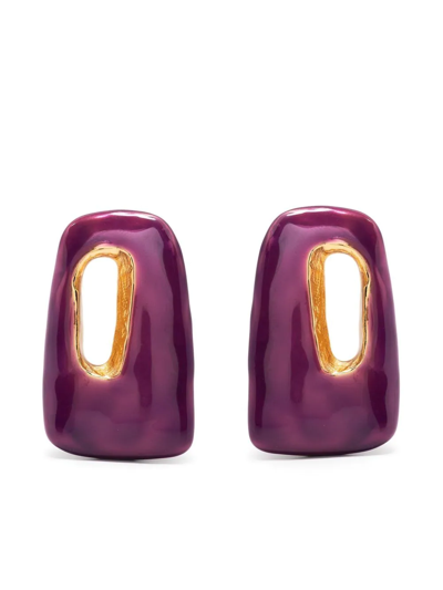 Shop Marni Large Rectangular Earrings In Purple