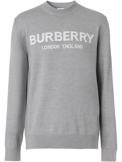 Shop Burberry Logo-intarsia Knit Jumper In Grey