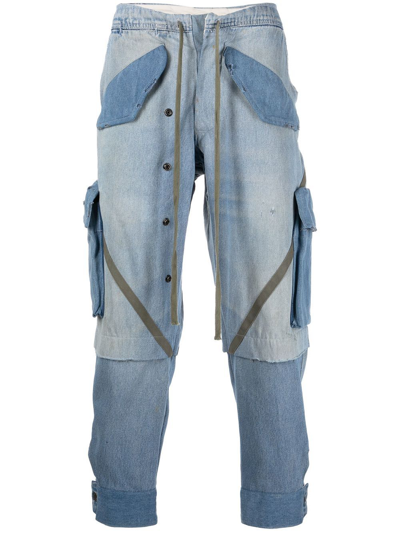 Shop Greg Lauren Panelled Tapered Jeans In Blue