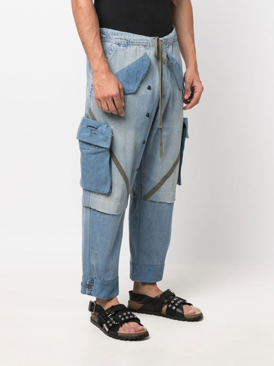 Shop Greg Lauren Panelled Tapered Jeans In Blue