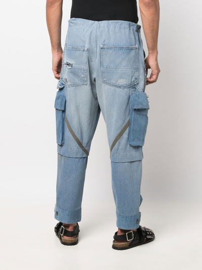 Shop Greg Lauren Panelled Tapered Jeans In Blue