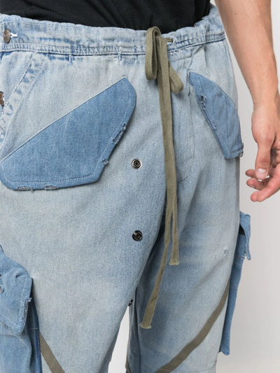 Shop Greg Lauren Panelled Tapered Jeans In Blue