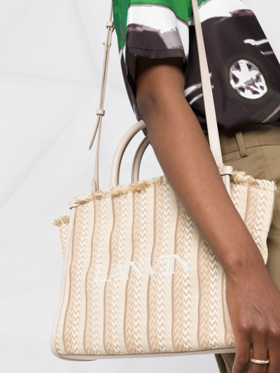 Lanvin In & Out Herringbone Tote Bag In Neutrals