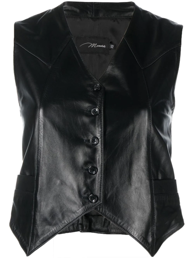 Shop Manokhi Harlow Cropped Leather Vest In Black