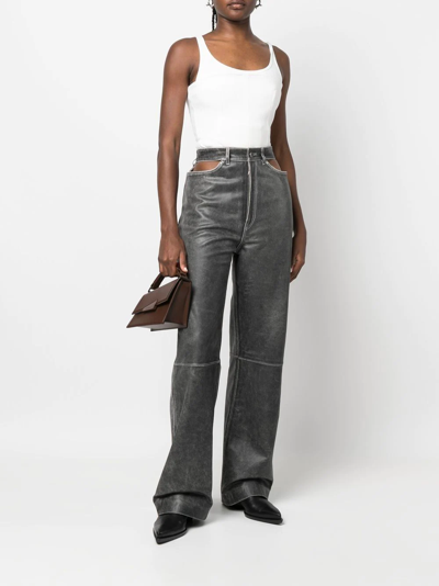 Shop Manokhi Wide Cut-out Leather Trousers In Grey