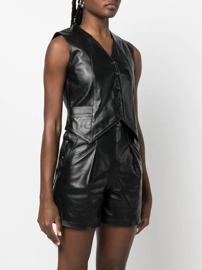 Manokhi Harlow Cropped Leather Waistcoat In Black
