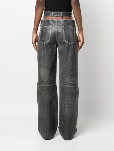 Shop Manokhi Wide Cut-out Leather Trousers In Grey