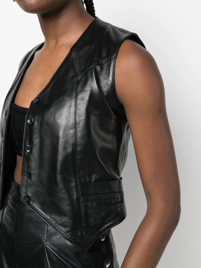 Shop Manokhi Harlow Cropped Leather Vest In Black