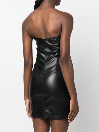 Shop Manokhi Leather Strapless Mini Dress In Black