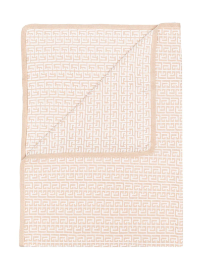 Shop Balmain Logo-print Blanket In Neutrals