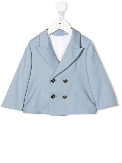 Shop Balmain Double-breasted Wool Blazer In Blue