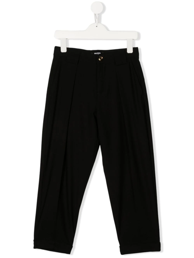 Shop Balmain High-waisted Virgin-wool Trousers In Black