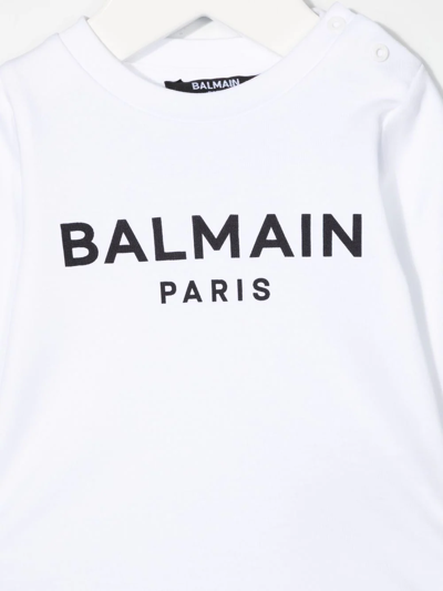 Shop Balmain Logo-print Long-sleeve Body In White