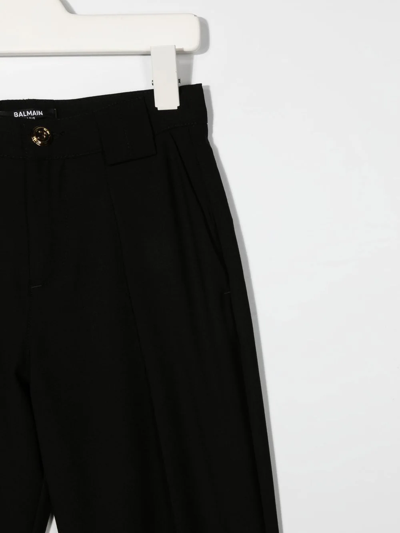 Shop Balmain High-waisted Virgin-wool Trousers In Black