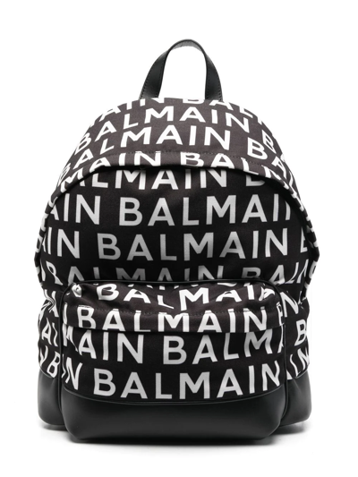 Shop Balmain Logo-print Panelled Backpack In Black