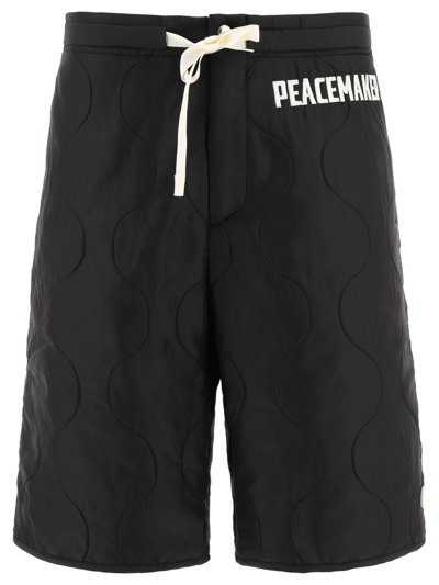 Shop Oamc Logo Printed Quilted Drawstring Shorts In Black