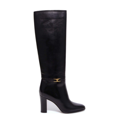 Shop Celine Claude Chunky Heeled Boots In Black