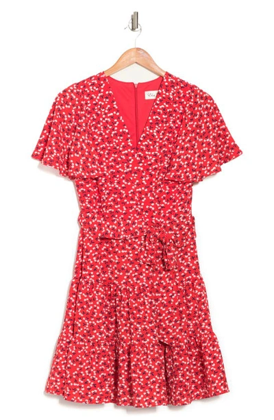 Shop Eliza J V-neck Flutter Sleeve Fit & Flare Dress In Red