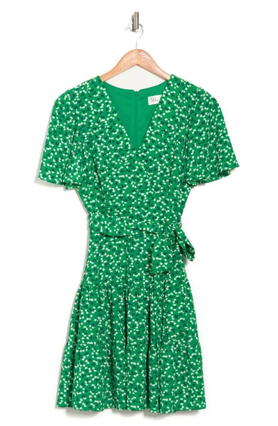 Shop Eliza J V-neck Flutter Sleeve Fit & Flare Dress In Green