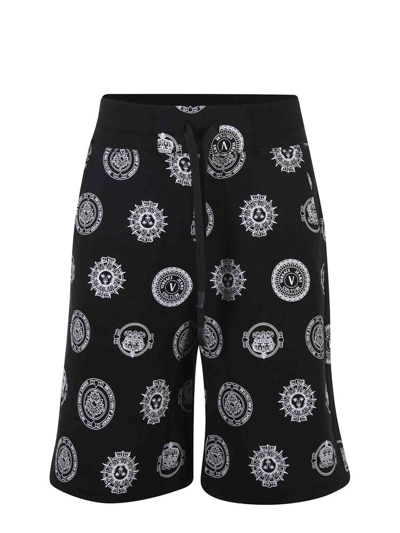 Shop Versace Jeans Couture Emblem Printed Track Shorts In Black