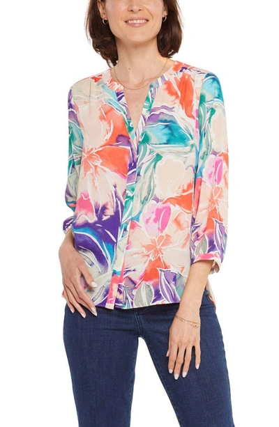 Shop Nydj High/low Crepe Blouse In Mirabeau