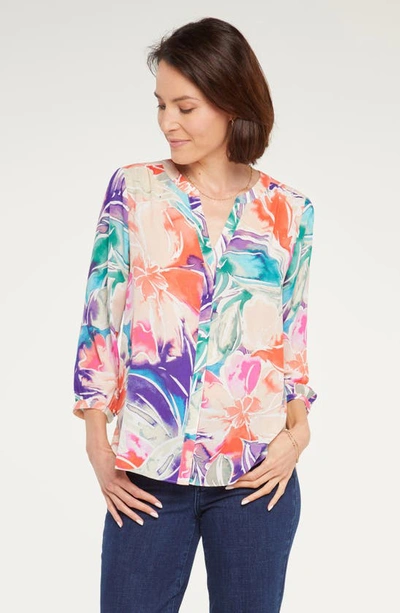 Shop Nydj High/low Crepe Blouse In Mirabeau