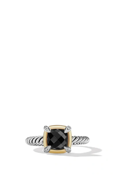 Shop David Yurman Petite Chatelaine® Ring With Semiprecious Stone And Diamonds In Silver Pave/ Black Onyx