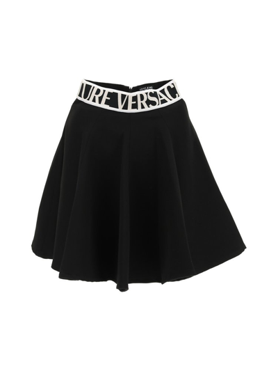 Shop Versace Jeans Couture Logo Waistband Skirt In Black