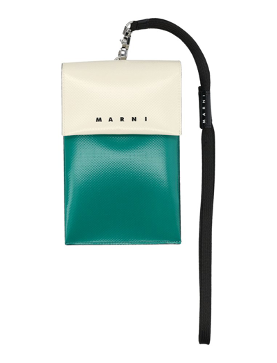 Shop Marni Logo Printed Two Toned Strappy Phone Pouch In Multi