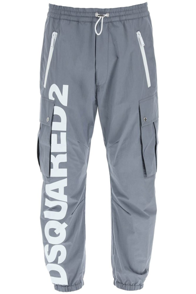 Shop Dsquared2 Logo Print Tapered Cargo Pants In Grey
