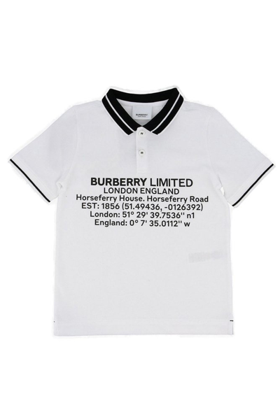 Shop Burberry Kids Logo Printed Short Sleeved Polo Shirt In White
