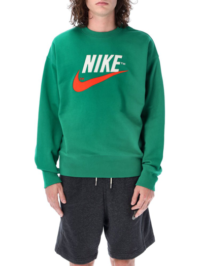 Shop Nike Logo Embroidered Crewneck Sweatshirt In Green
