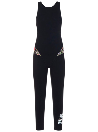 Shop Etro Floral Printed Stretch Jumpsuit In Black