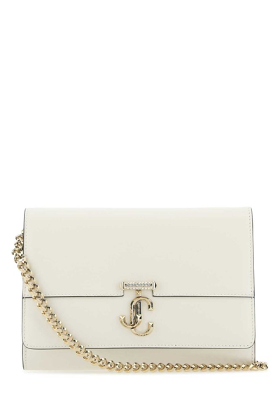 Shop Jimmy Choo Logo Plaque Chained Clutch Bag In White