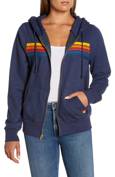 Shop Aviator Nation 5-stripe Zip Hoodie In Navy