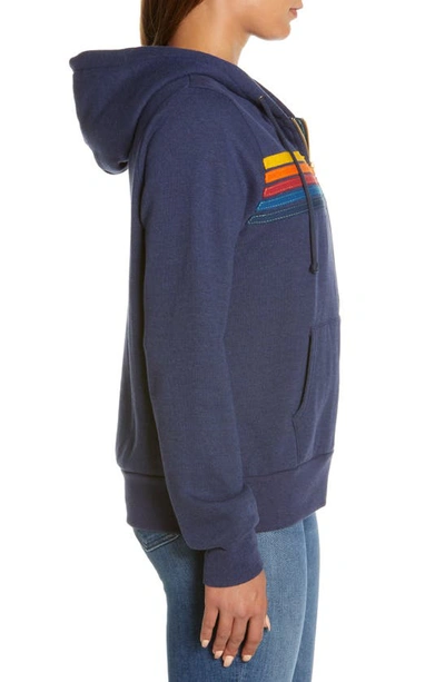 Aviator Nation 5 Stripe Zip Up Hoodie Navy In Navy