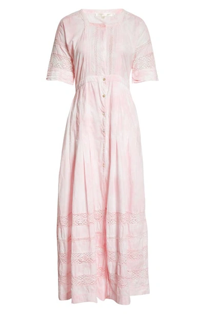 Shop Loveshackfancy Edie Lace Inset Midi Dress In Island Pink Hand Dye