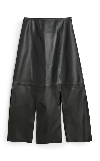 Shop By Malene Birger Lunes Leather Midi Skirt In Black