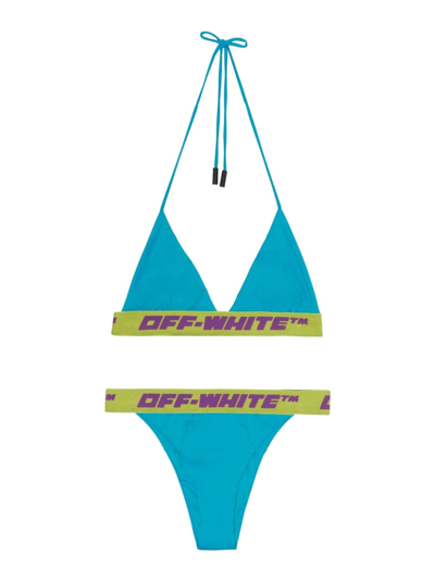 Shop Off-white Bikini Logoed Band Swimsuit In Baby Blue