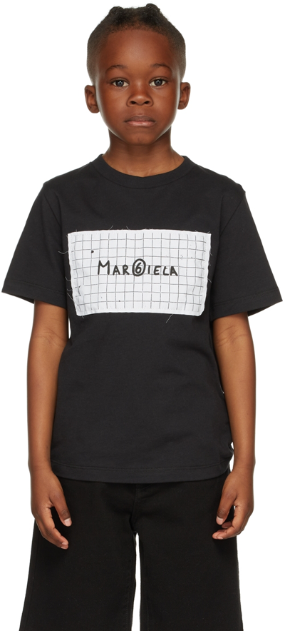 Shop Mm6 Maison Margiela Kids Black Graphic Logo T-shirt In M6900 Black