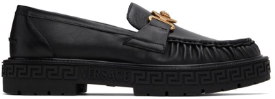 Shop Versace Black Medusa Biggie Loafers In 1b00v Black
