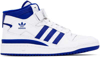 Shop Adidas Originals Kids White & Blue Forum Mid Big Kids Sneakers In Ftwr White / Team Ro