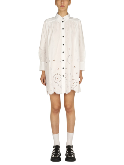 Shop Ganni Organic Cotton Shirt Dress In White