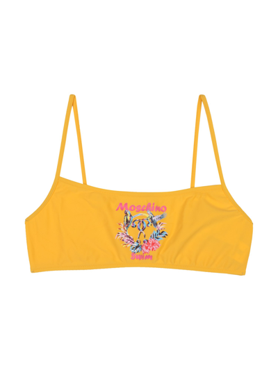 Shop Moschino "parrot" Bikini Top In Yellow