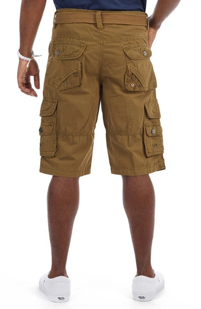 X-ray Belted Double Pocket Bermuda Cargo Shorts In British Khaki