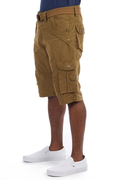 X-ray Belted Double Pocket Bermuda Cargo Shorts In British Khaki