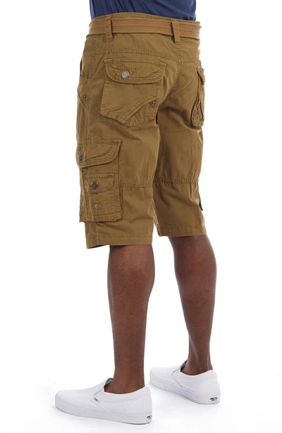 X-ray Belted Double Pocket Bermuda Cargo Shorts In British Khaki