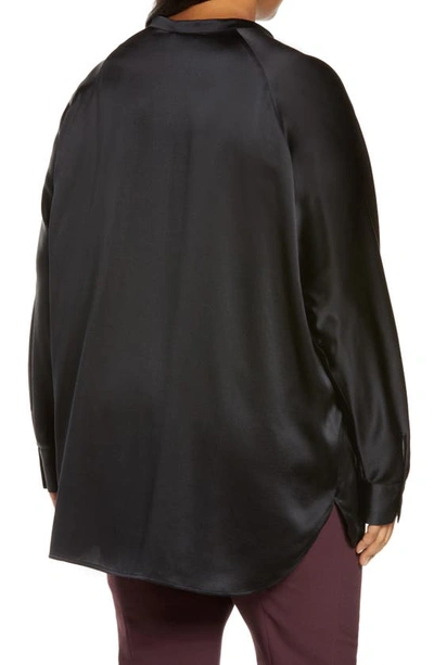 Shop Vince Band Collar Silk Tunic Blouse In Black