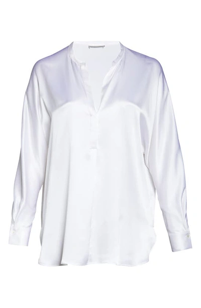 Shop Vince Band Collar Silk Tunic Blouse In Optic White