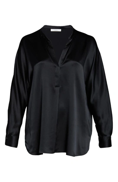Shop Vince Band Collar Silk Tunic Blouse In Black